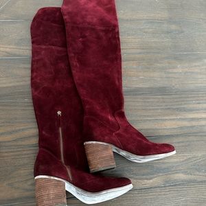 Burgundy Suede Over the Knee Boots OTK